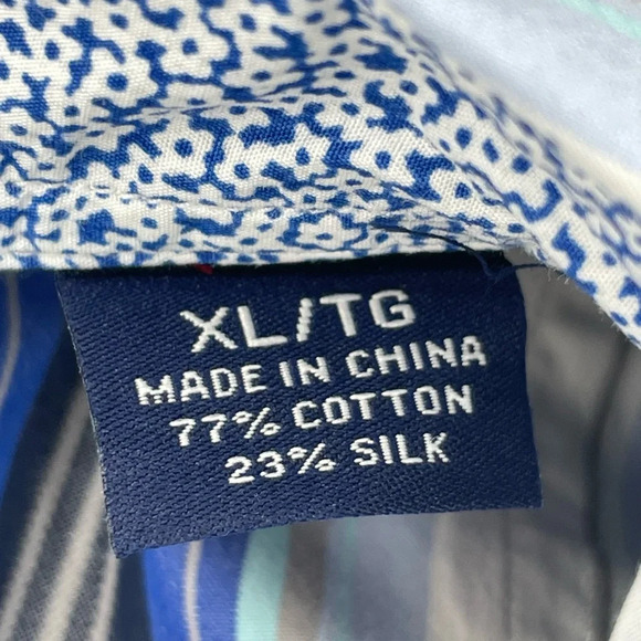 Tommy Bahama Button Down Long Sleeve Shirt Silk Cotton Blue Stripes Men Size XL - Picture 2 of 8